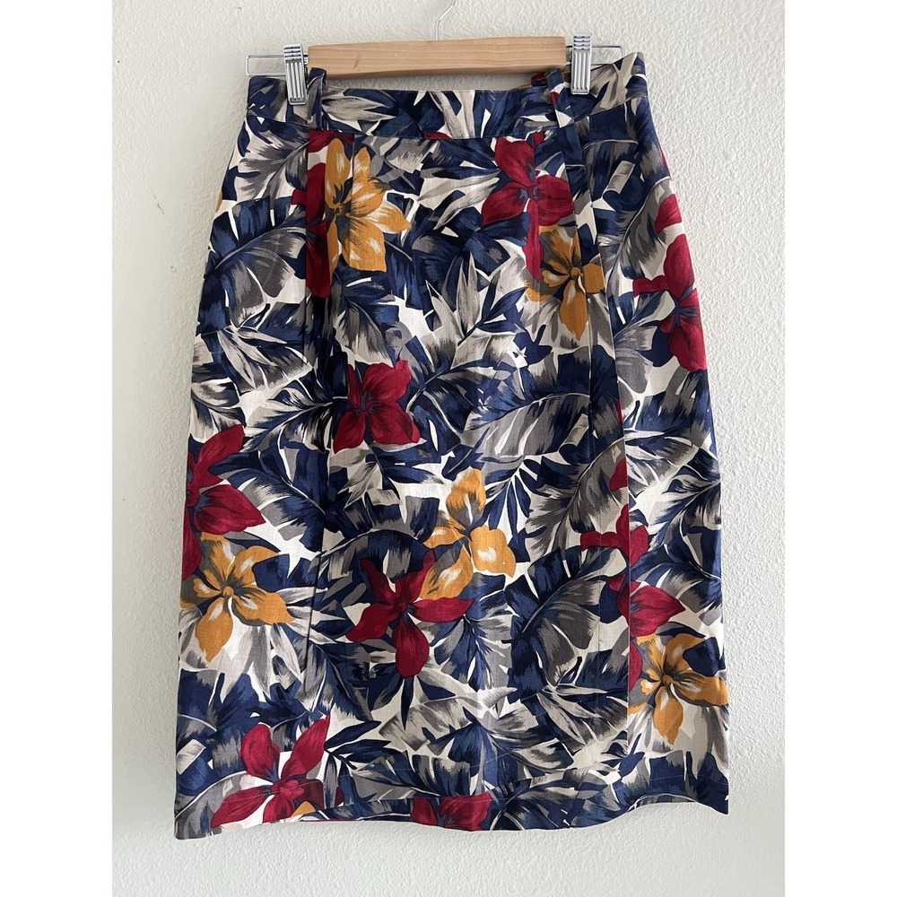 Jones New York Vintage Linen Blend Floral Skirt Sz.10 Whimsigoth Boho Casual